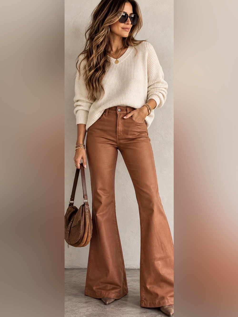 sofia by sofia vergara High-Waist Flare Jeans in Cognac